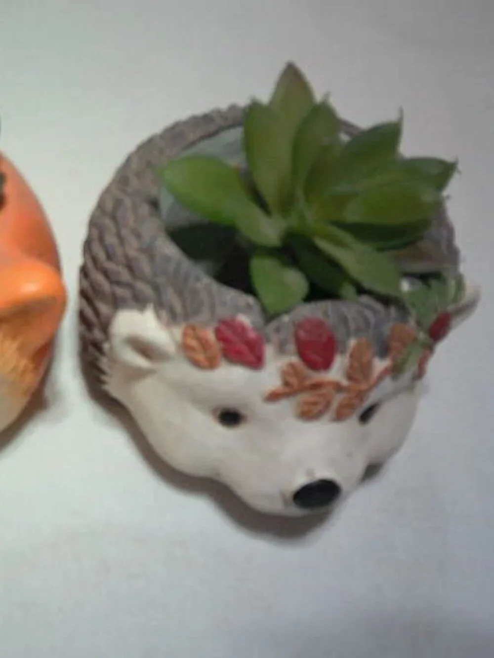 2 CUTE SUCCULENT POTTED PLANTS IN CERAMIC POTS ANIMAL ORANGE FOX DESIGN RARE 🌼